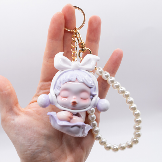 Handmade SKULLPANDA The Day Off Simple Pearl Keychain