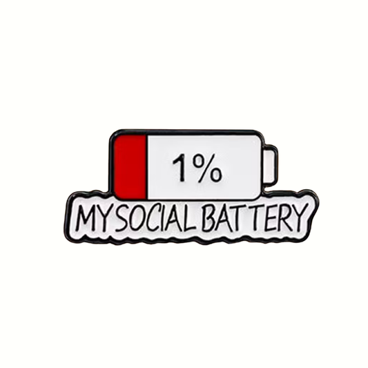 Battery icon with '1% My Social Battery' text on a white background