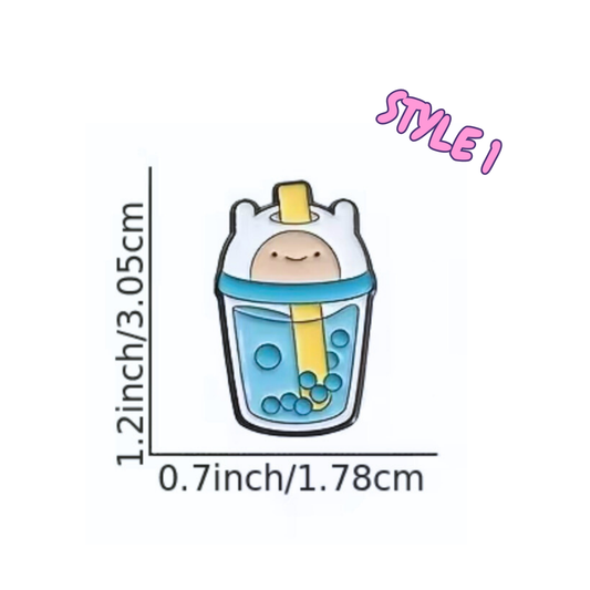 Cartoon character in a bubble tea cup with measurements on a white background