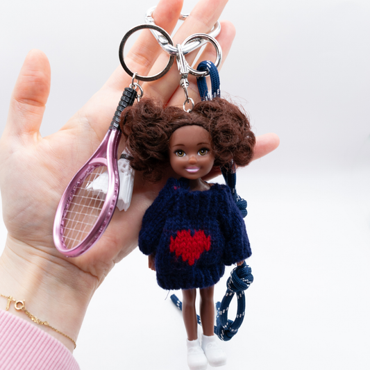 Handmade Mini Barbie Kelly Style Badminton Keychain Bag Charm