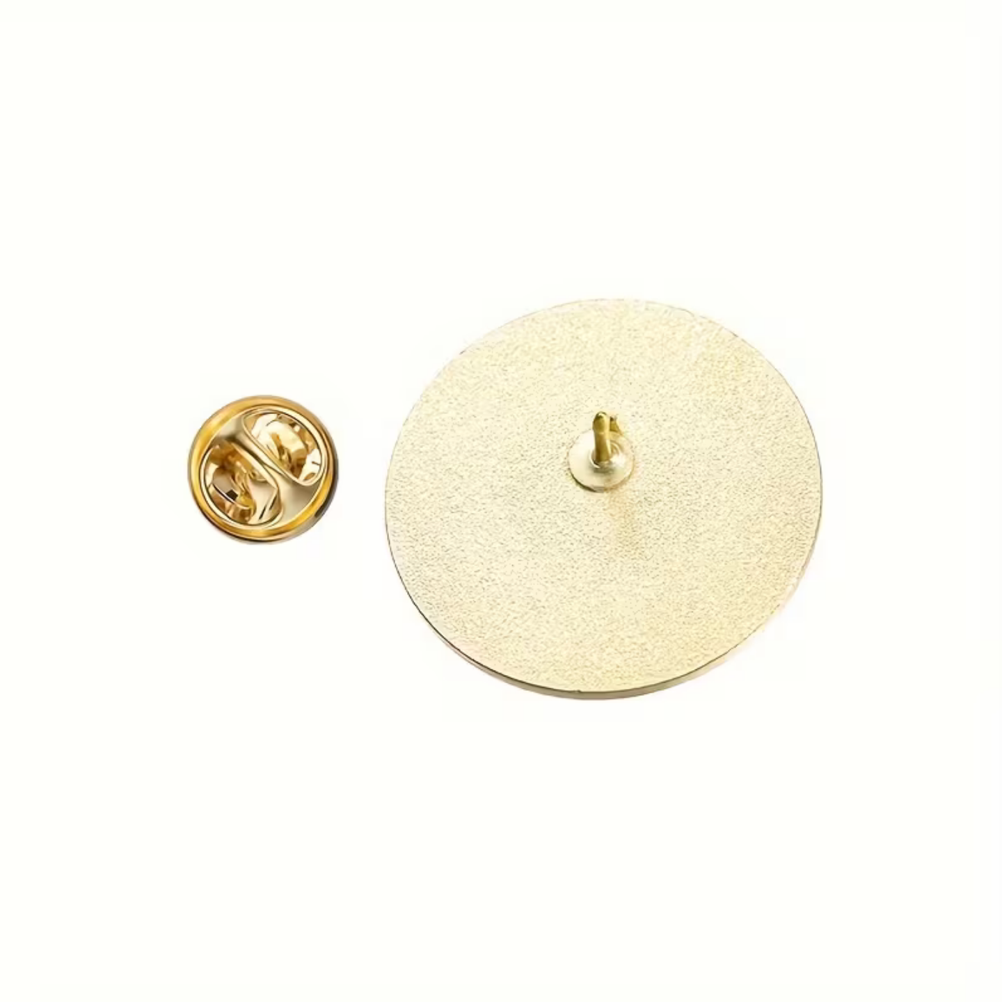 Gold pin badge with a round base on a white background