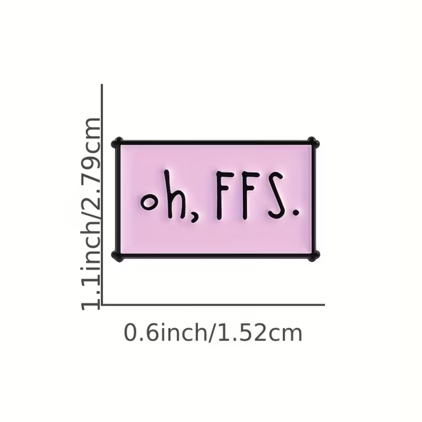 Pink square with 'oh, FFS.' text and measurements on a white background