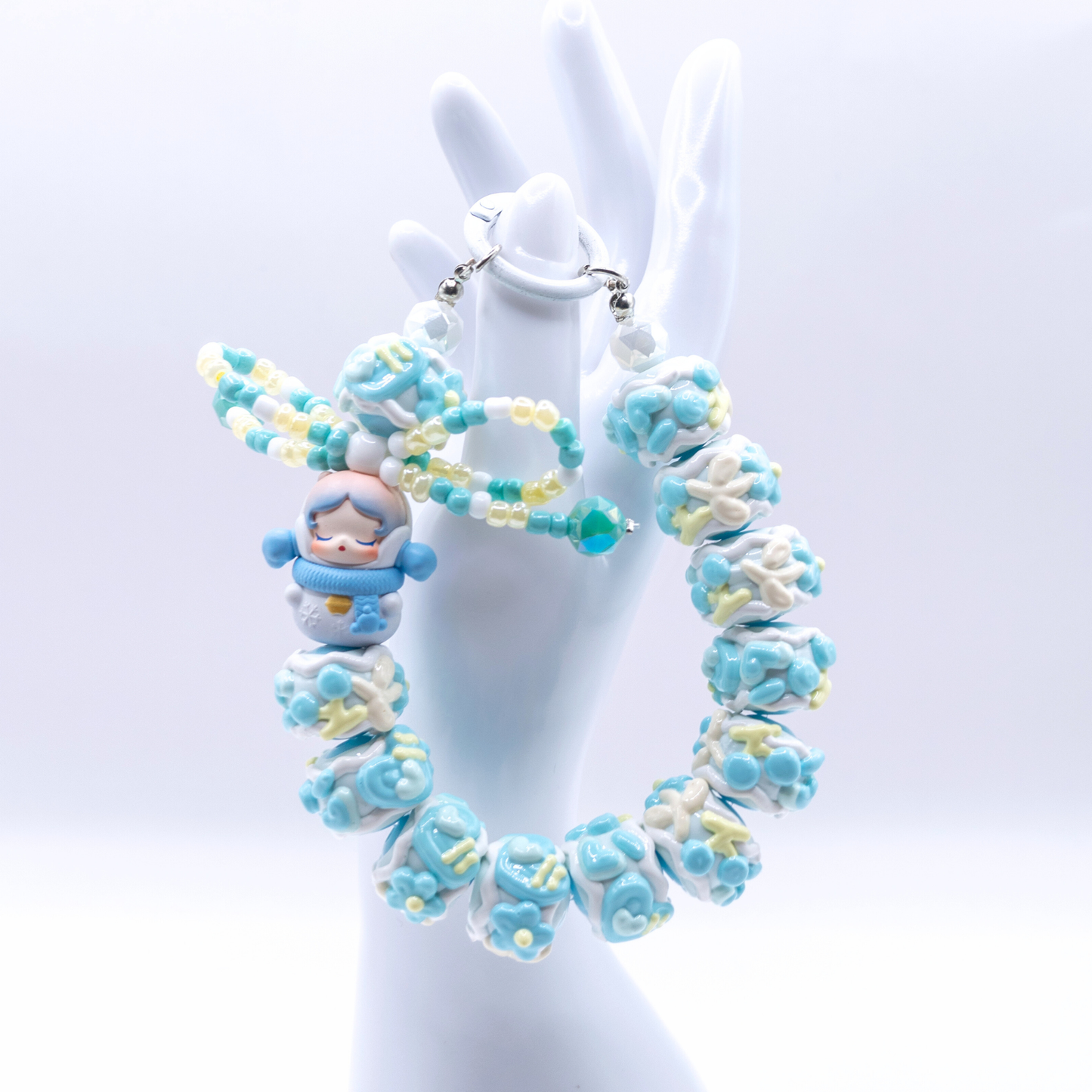 Handmade SKULLPANDA Snow Angel POP BEAN Keychain Phone Charm