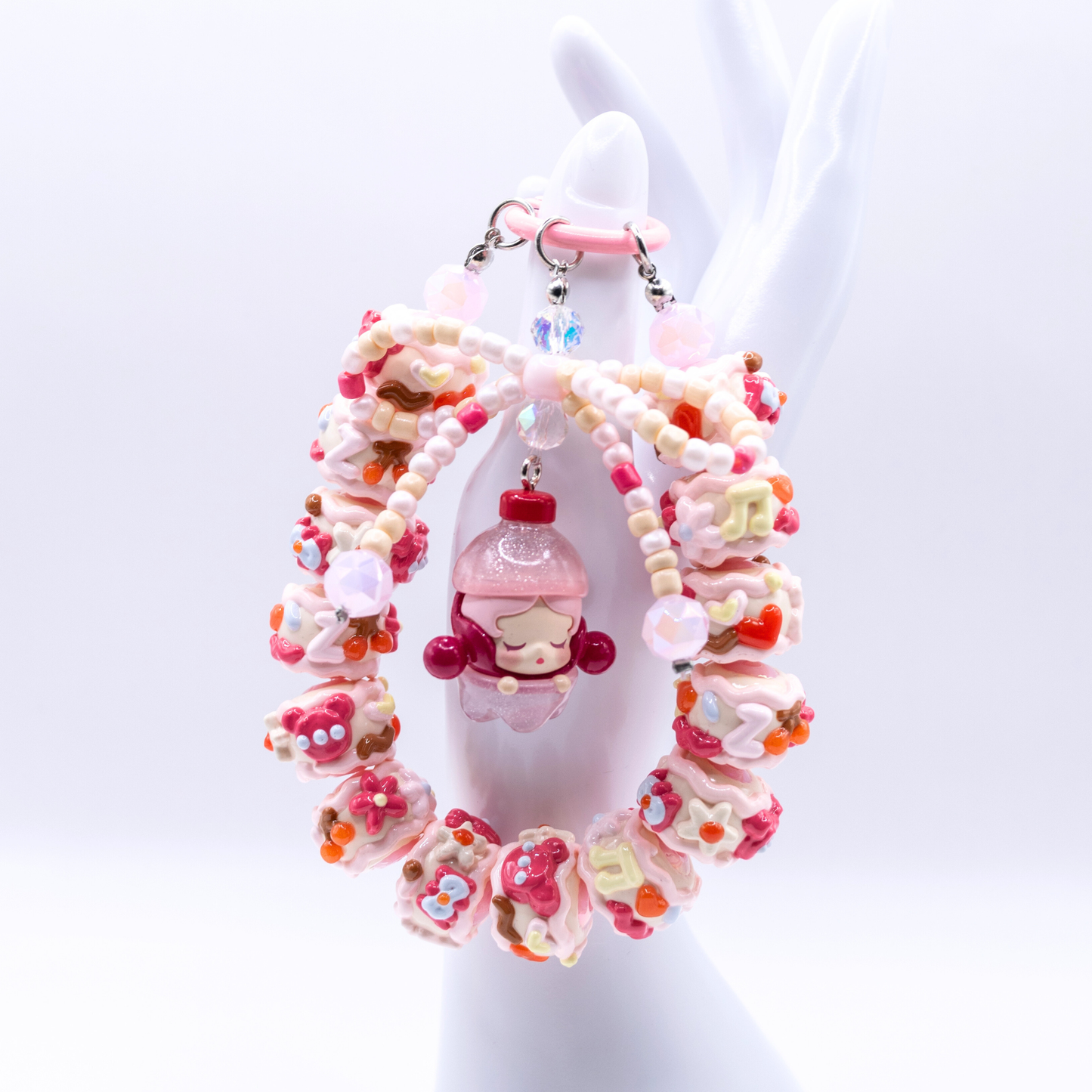 Handmade SKULLPANDA Peach POP BEAN Keychain Phone Charm
