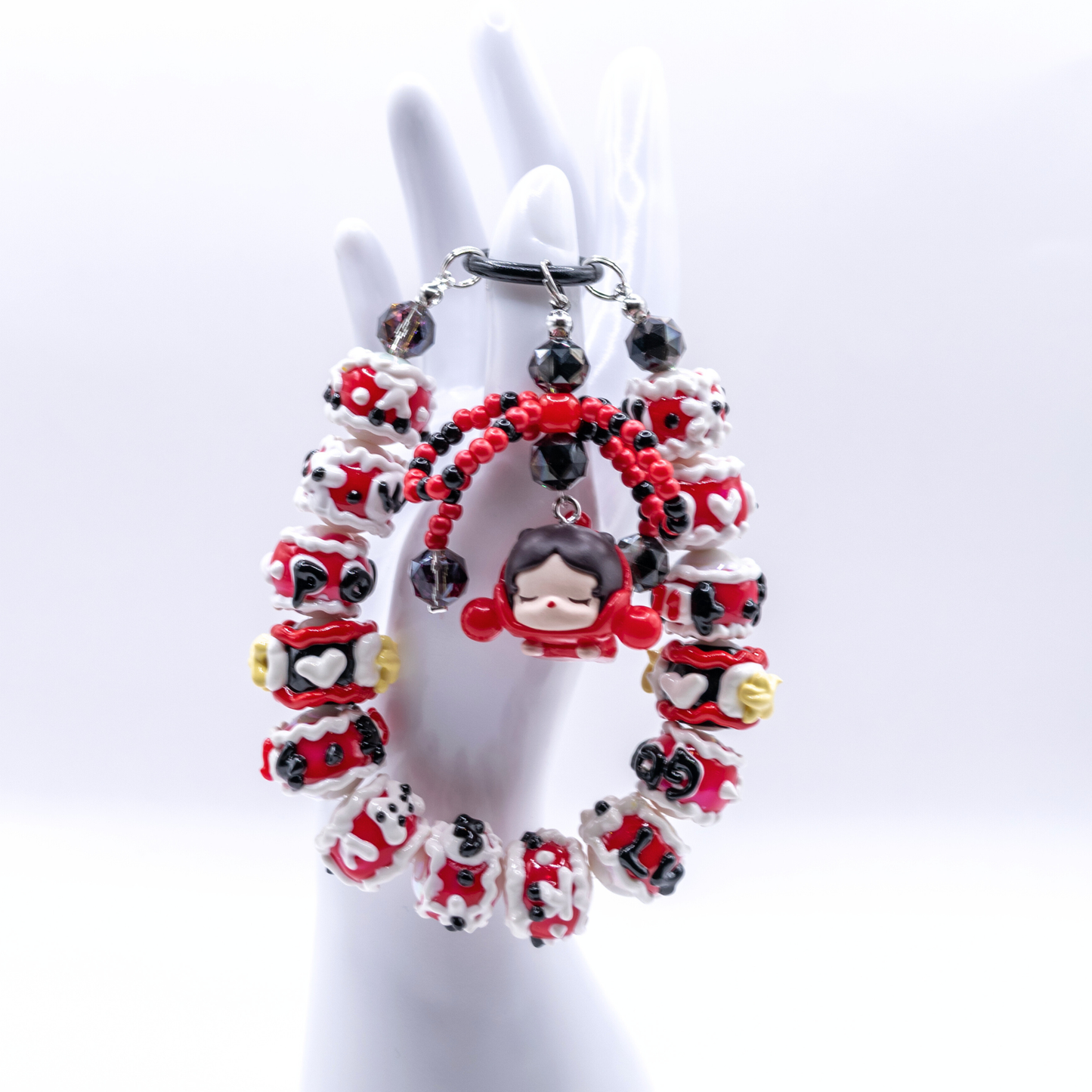 Handmade SKULLPANDA Red POP BEAN Keychain Hanging Phone Charm