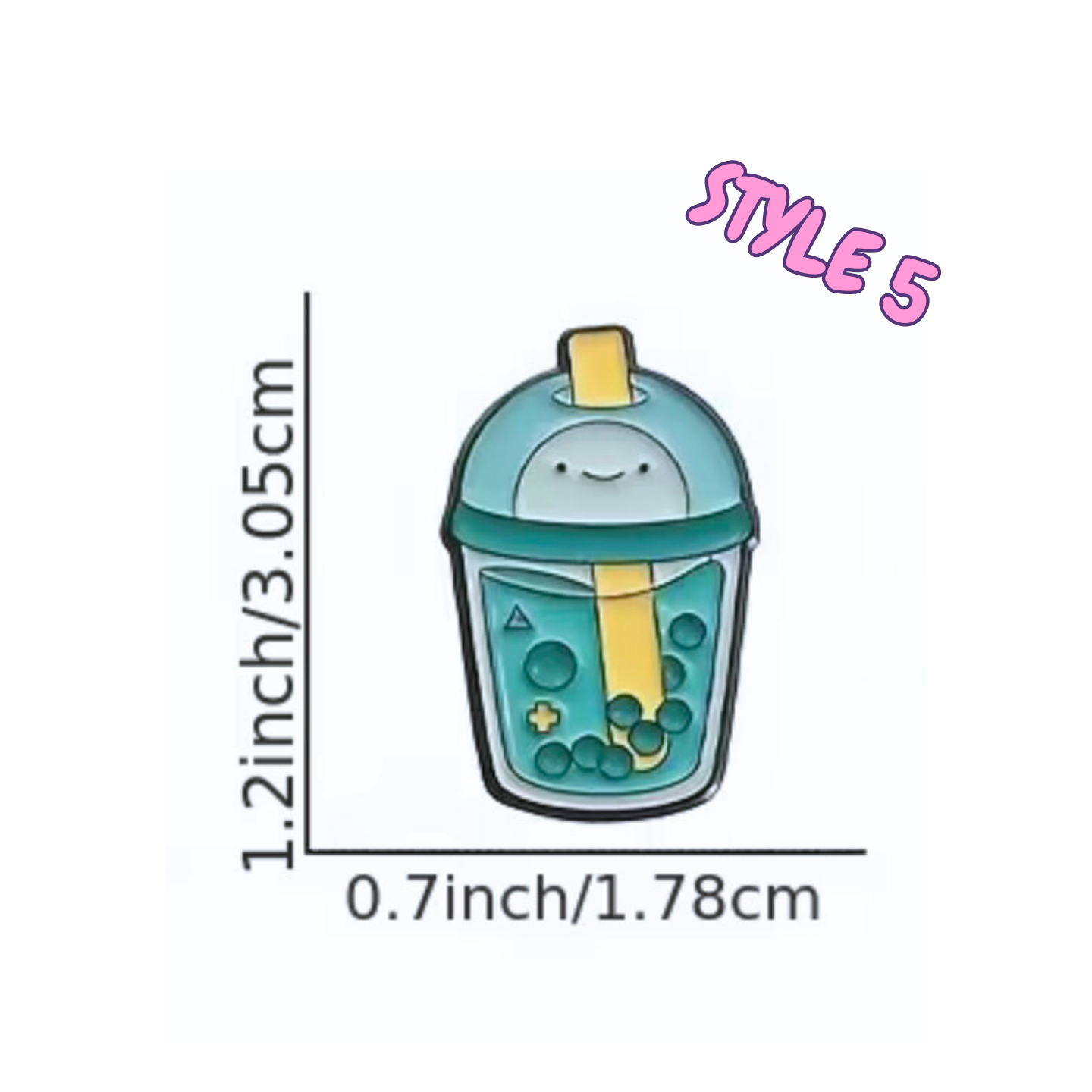 Cartoon character in a bubble tea cup with measurements on a white background