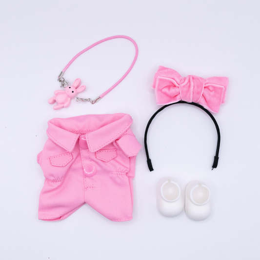 Cute Pink Overalls 17cm Doll Clothes 4-Piece Set