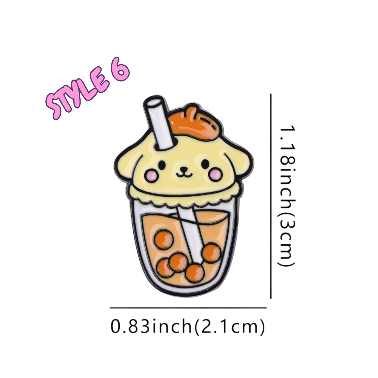 Cartoon bubble tea with dimensions on a white background