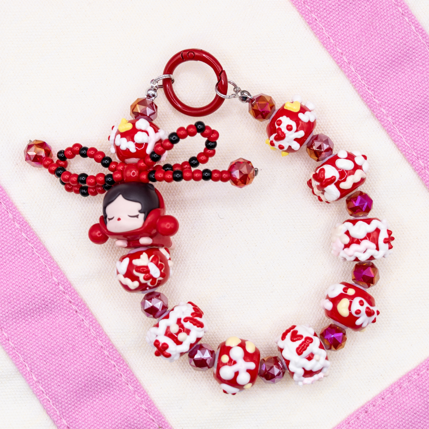 Handmade SKULLPANDA Red POP BEAN Keychain Phone Charm