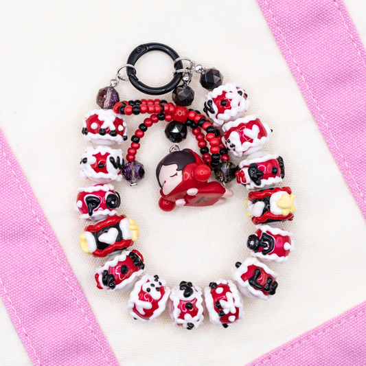 Handmade SKULLPANDA Red POP BEAN Keychain Hanging Phone Charm