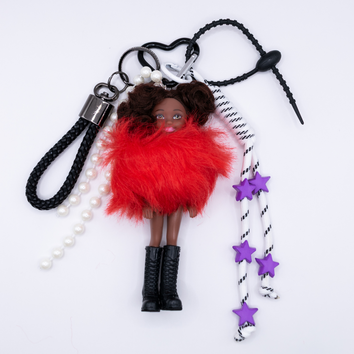 Handmade Mini Barbie Kelly Style Red Faux Fur Keychain Bag Charm