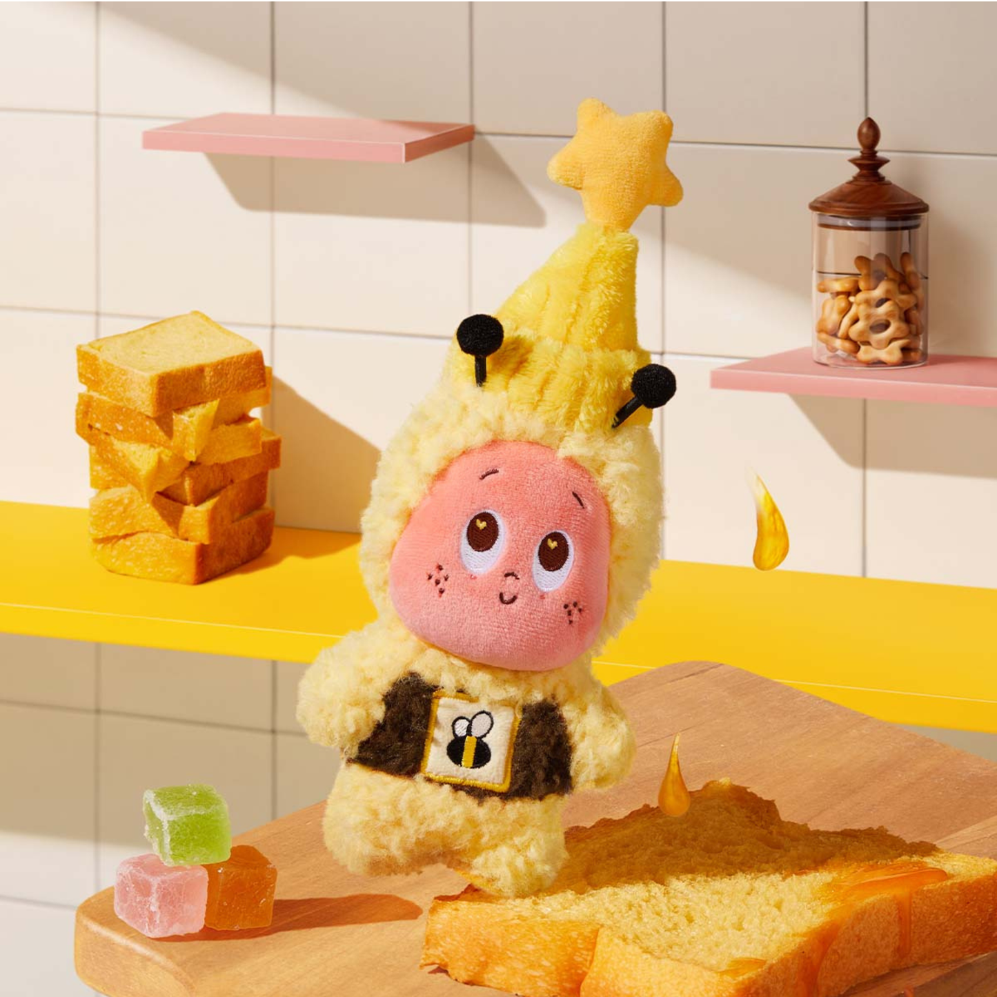 POP MART Pendentif en peluche Honey scintillant (série Moon Gelato)