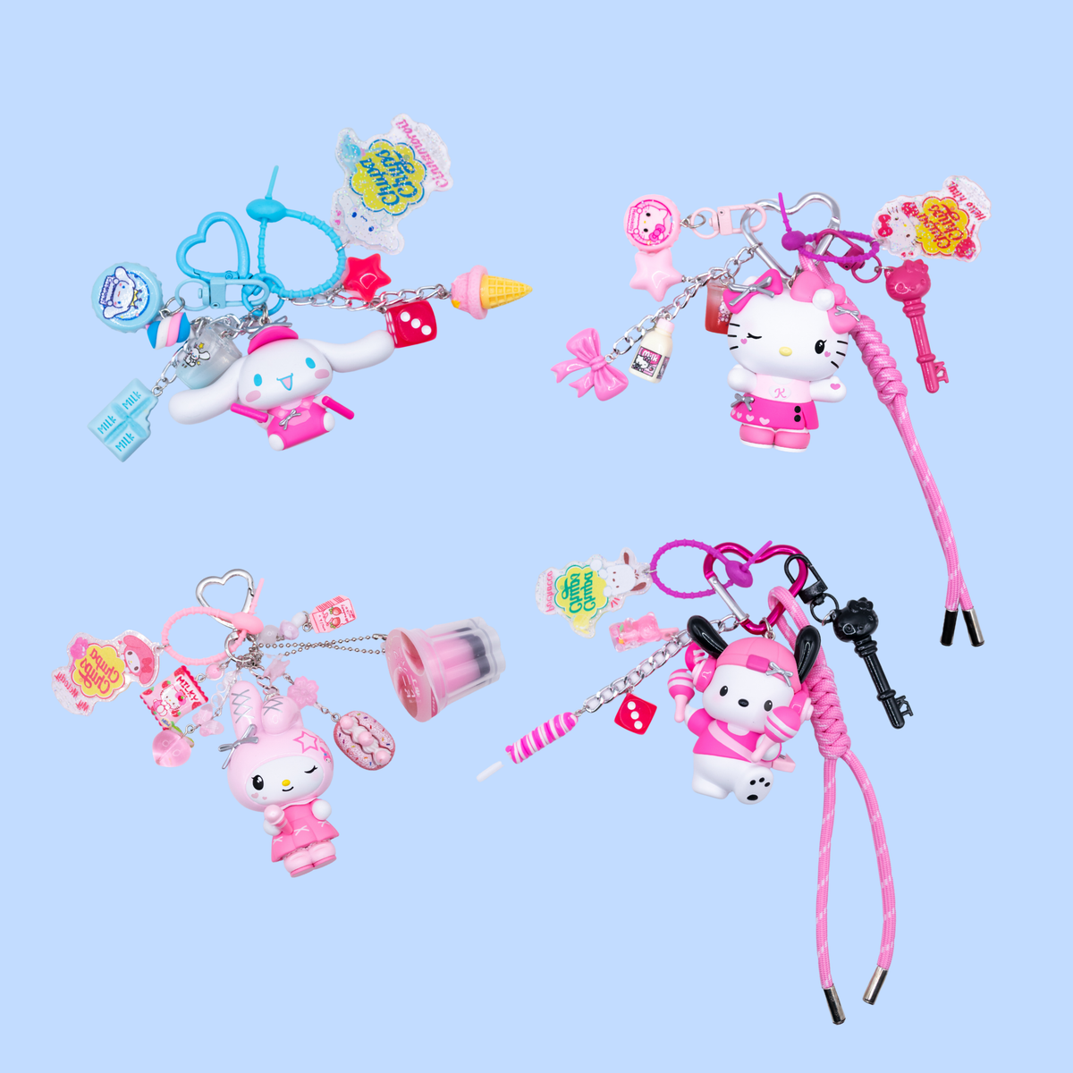 Porte-clés pendentif de sac HELLO KITTY AND FRIENDS Pink Party Series fait à la main