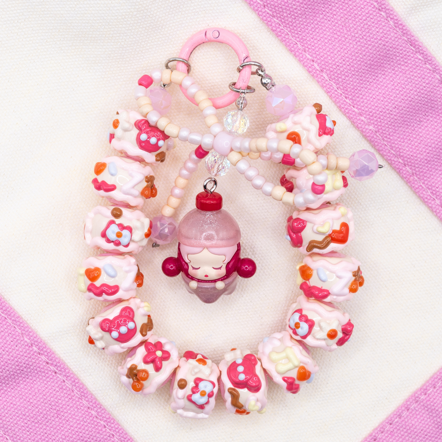 Handmade SKULLPANDA Peach POP BEAN Keychain Phone Charm