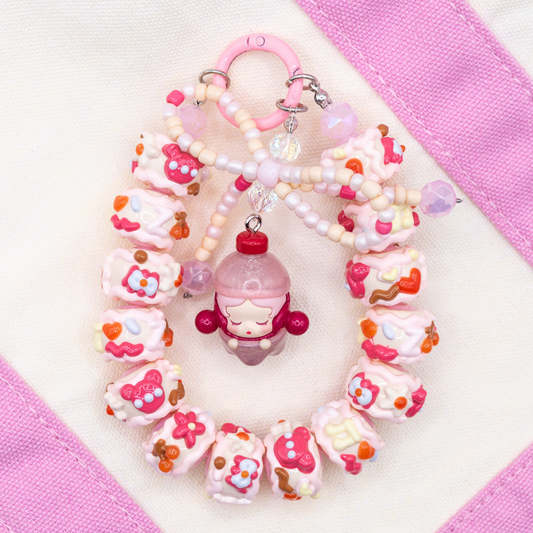 Handmade SKULLPANDA Peach POP BEAN Keychain Phone Charm