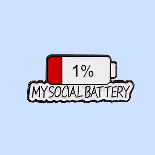 Battery icon with 1% charge level and 'My Social Battery' text on a light blue background