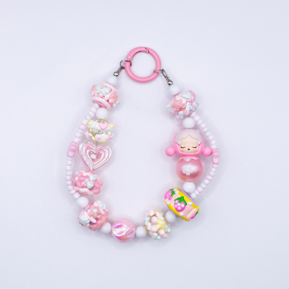 Handmade SKULLPANDA Pink Snow Mochi POP BEAN Keychain Phone Charm