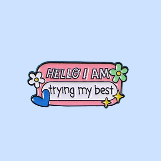 Decorative text banner with flowers on a light blue background