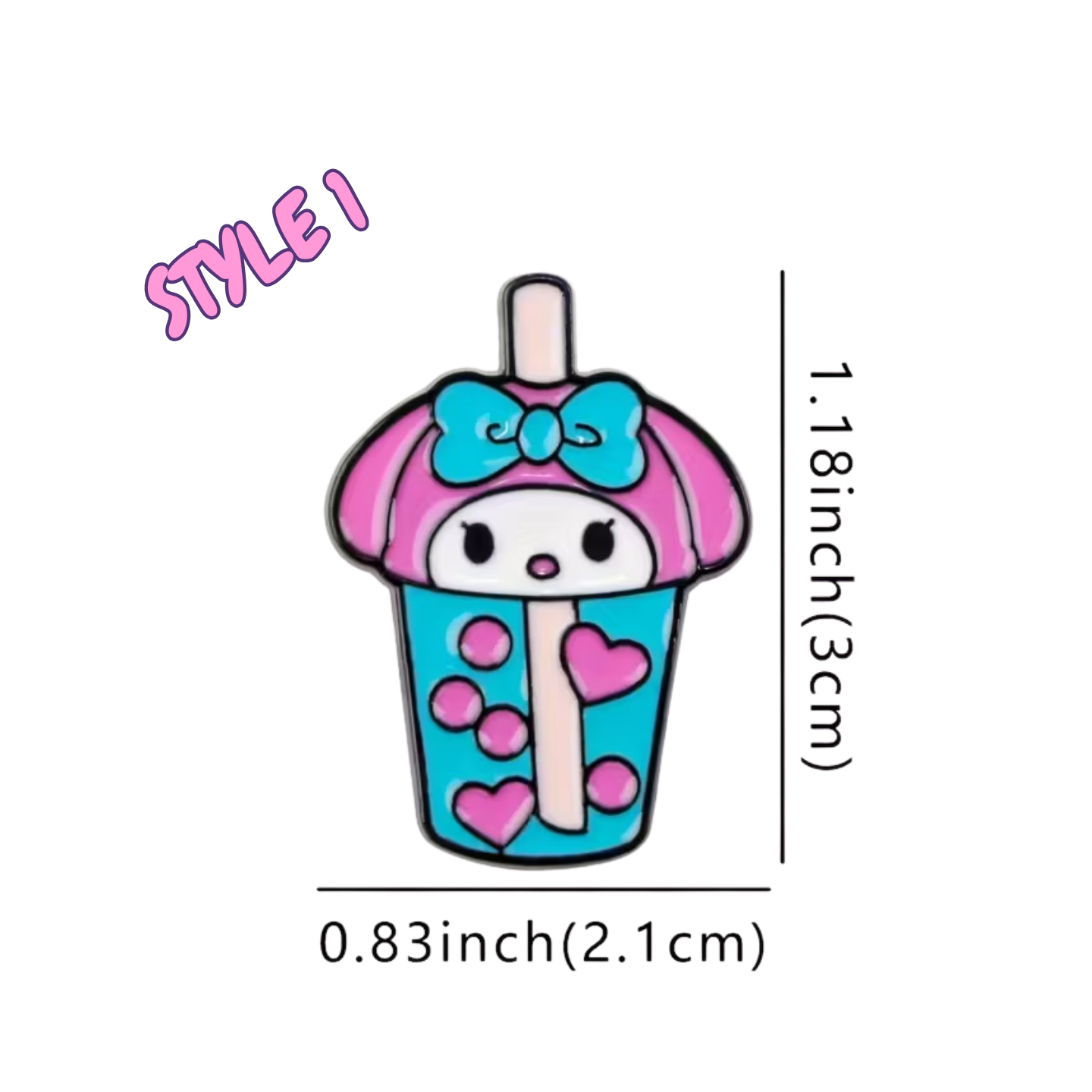 Cartoon character in a cup with a straw, dimensions labeled on a white background