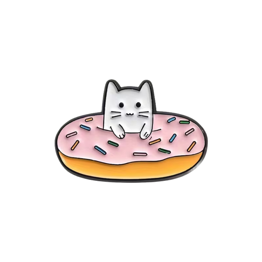 Illustration of a cat on a donut with sprinkles on a white background