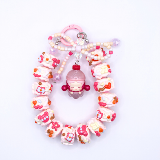 Handmade SKULLPANDA Peach POP BEAN Keychain Phone Charm