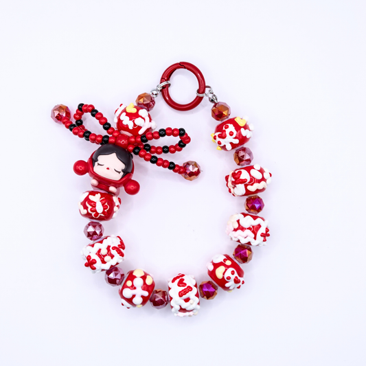 Handmade SKULLPANDA Red POP BEAN Keychain Phone Charm