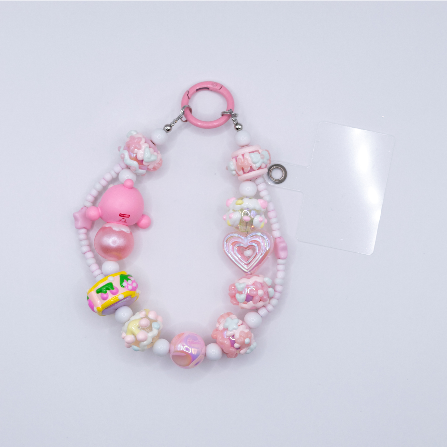 Handmade SKULLPANDA Pink Snow Mochi POP BEAN Keychain Phone Charm