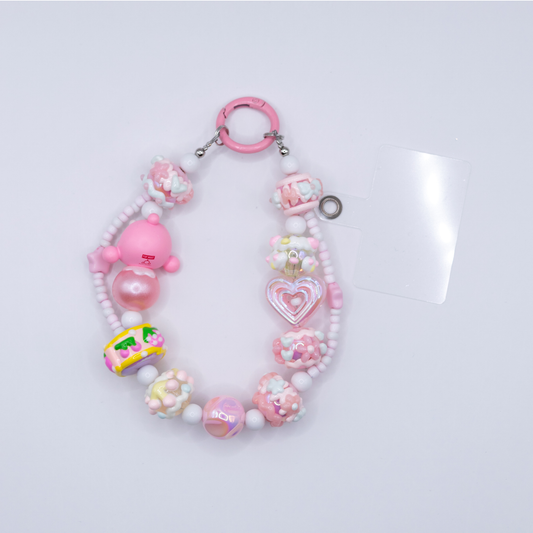 Handmade SKULLPANDA Pink Snow Mochi POP BEAN Keychain Phone Charm