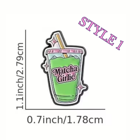 Matcha-themed product with 'Matcha Girlie' text, dimensions labeled, and 'Style 1' text.