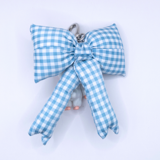 Handmade MONCHHICHI Flocking Mascot 3 Chimutan Ver Blue Bow Keychain