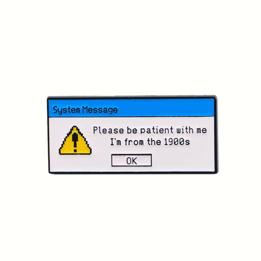 Pixelated system message dialog box from the 1990s with a warning icon and text.