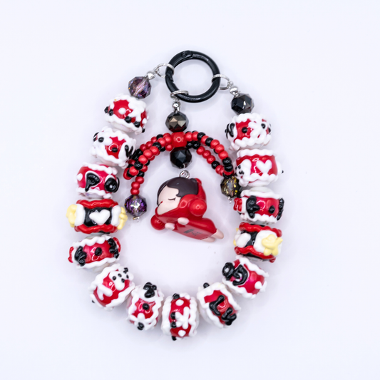 Handmade SKULLPANDA Red POP BEAN Keychain Hanging Phone Charm