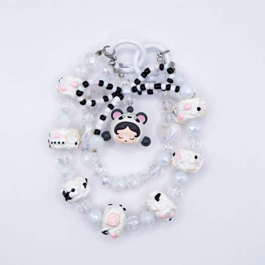 Handmade SKULLPANDA Hanging Big Panda POP BEAN Keychain Phone Charm