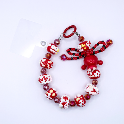 Handmade SKULLPANDA Red POP BEAN Keychain Phone Charm
