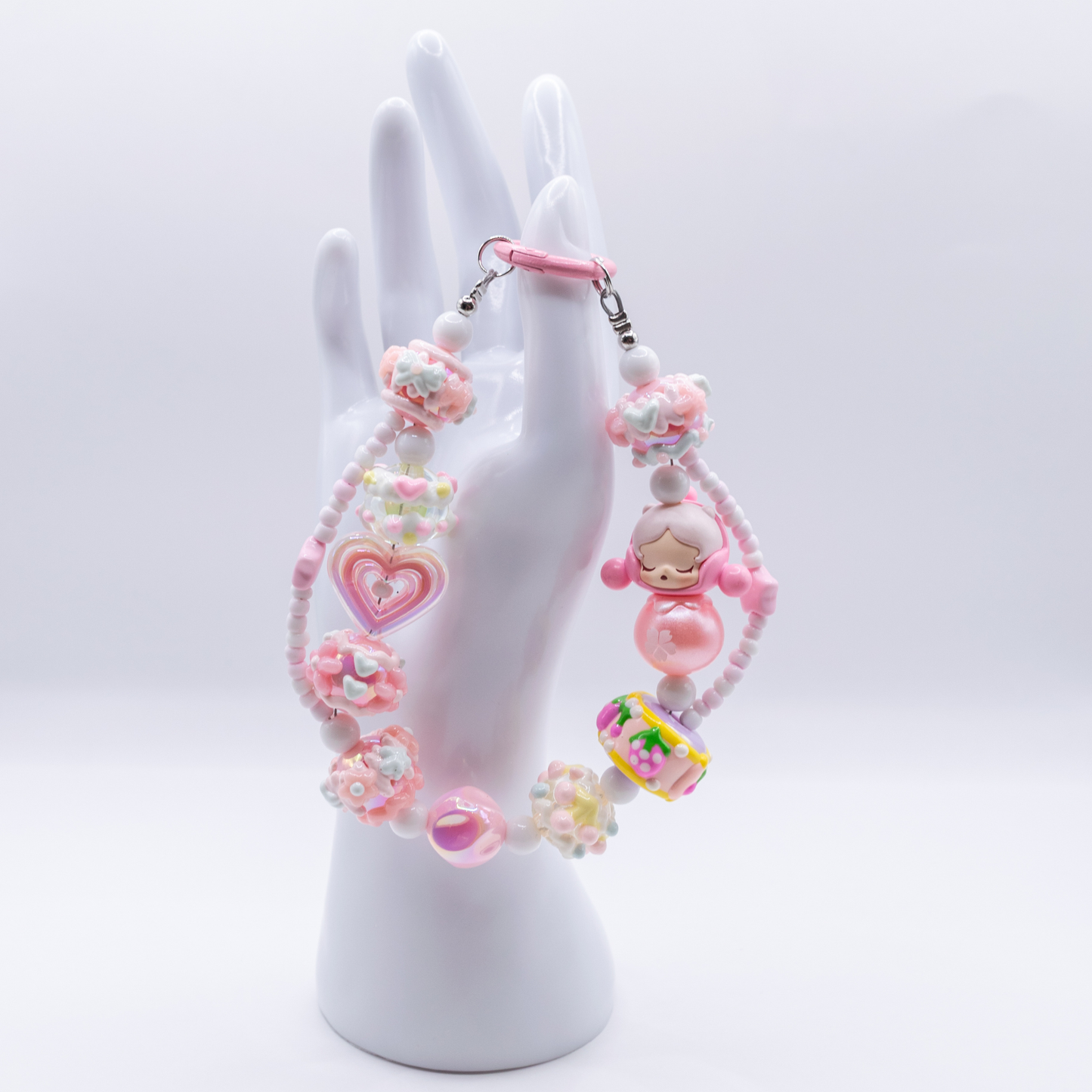 Handmade SKULLPANDA Pink Snow Mochi POP BEAN Keychain Phone Charm