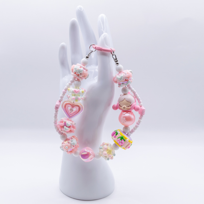 Handmade SKULLPANDA Pink Snow Mochi POP BEAN Keychain Phone Charm
