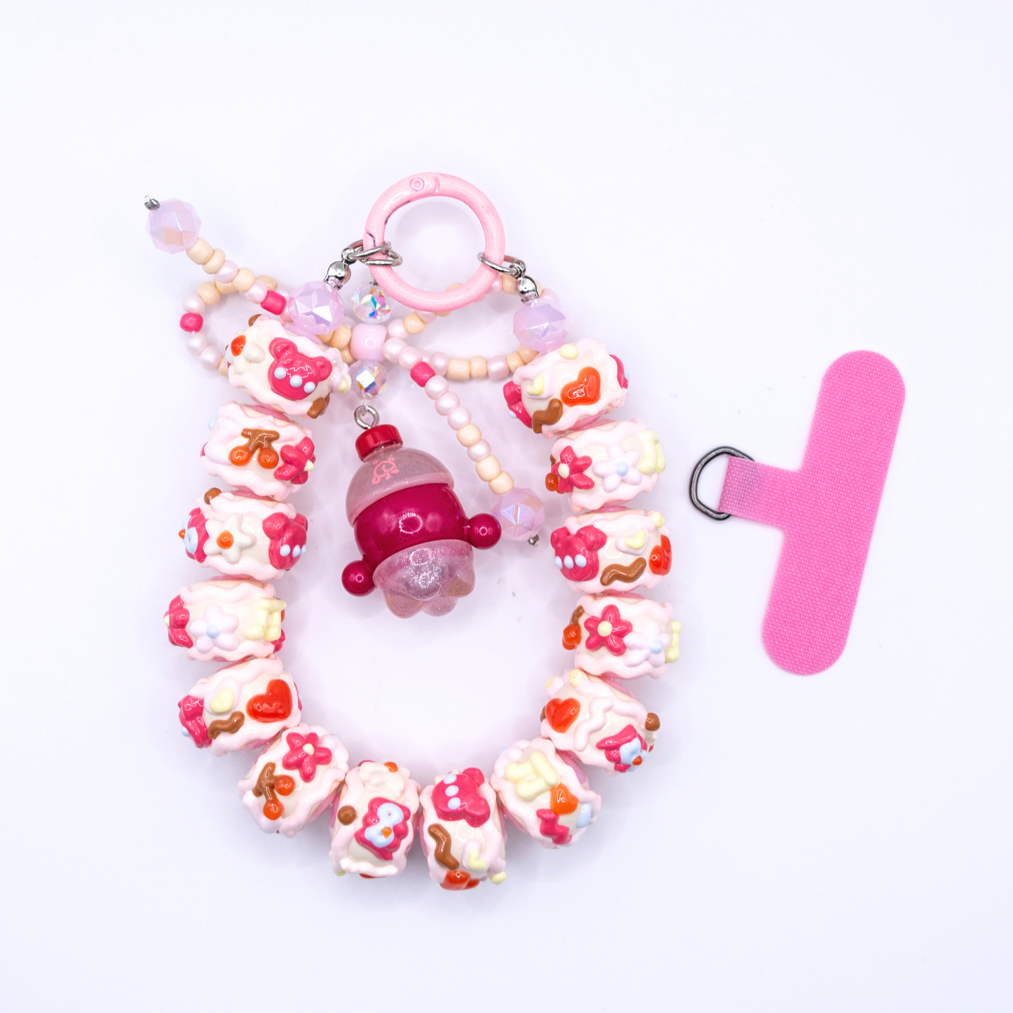 Handmade SKULLPANDA Peach POP BEAN Keychain Phone Charm