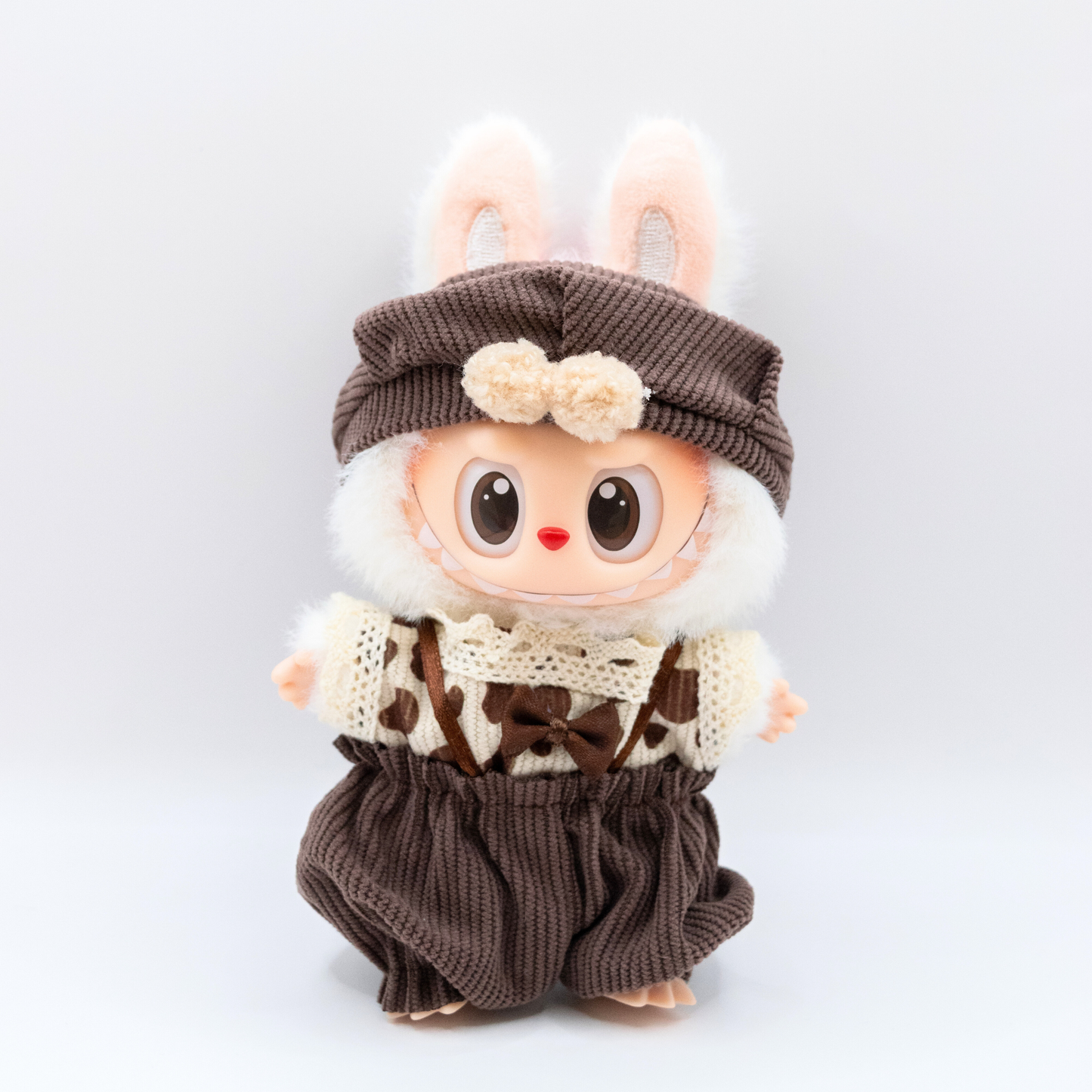 Cute 17cm Doll Clothes Brown Corduroy Overalls 3-Piece Set