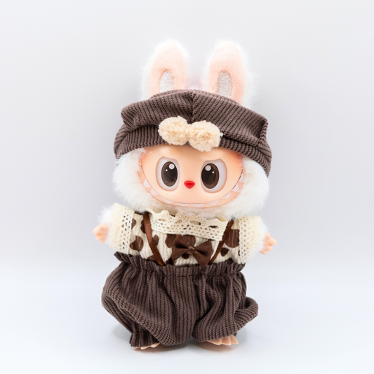 Cute 17cm Doll Clothes Brown Corduroy Overalls 3-Piece Set