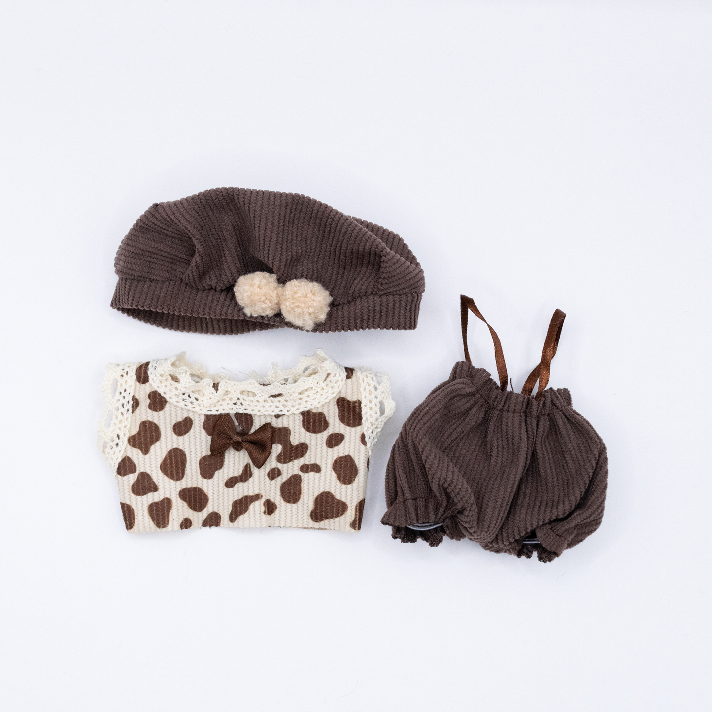 Cute 17cm Doll Clothes Brown Corduroy Overalls 3-Piece Set