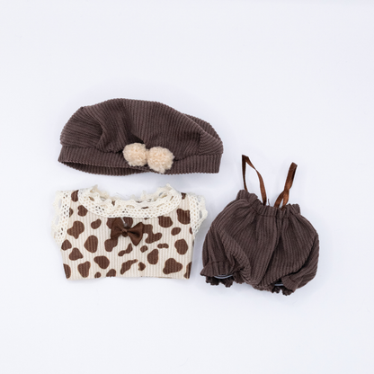 Cute 17cm Doll Clothes Brown Corduroy Overalls 3-Piece Set