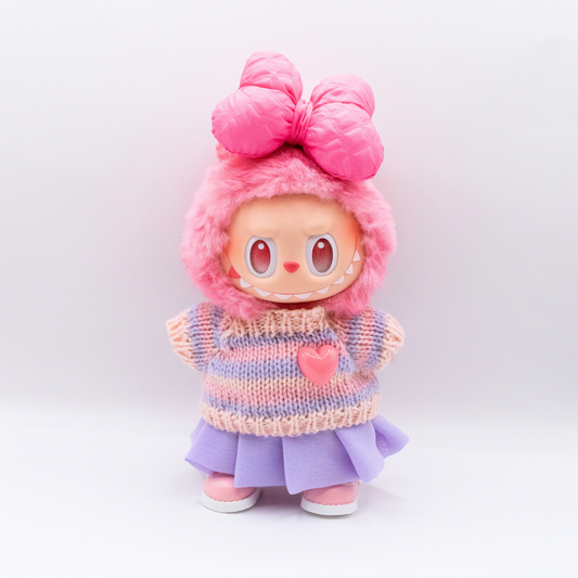 Cute 17cm Doll Clothes Knit Sweater Skirt Bow 4-Piece Set Various Colours