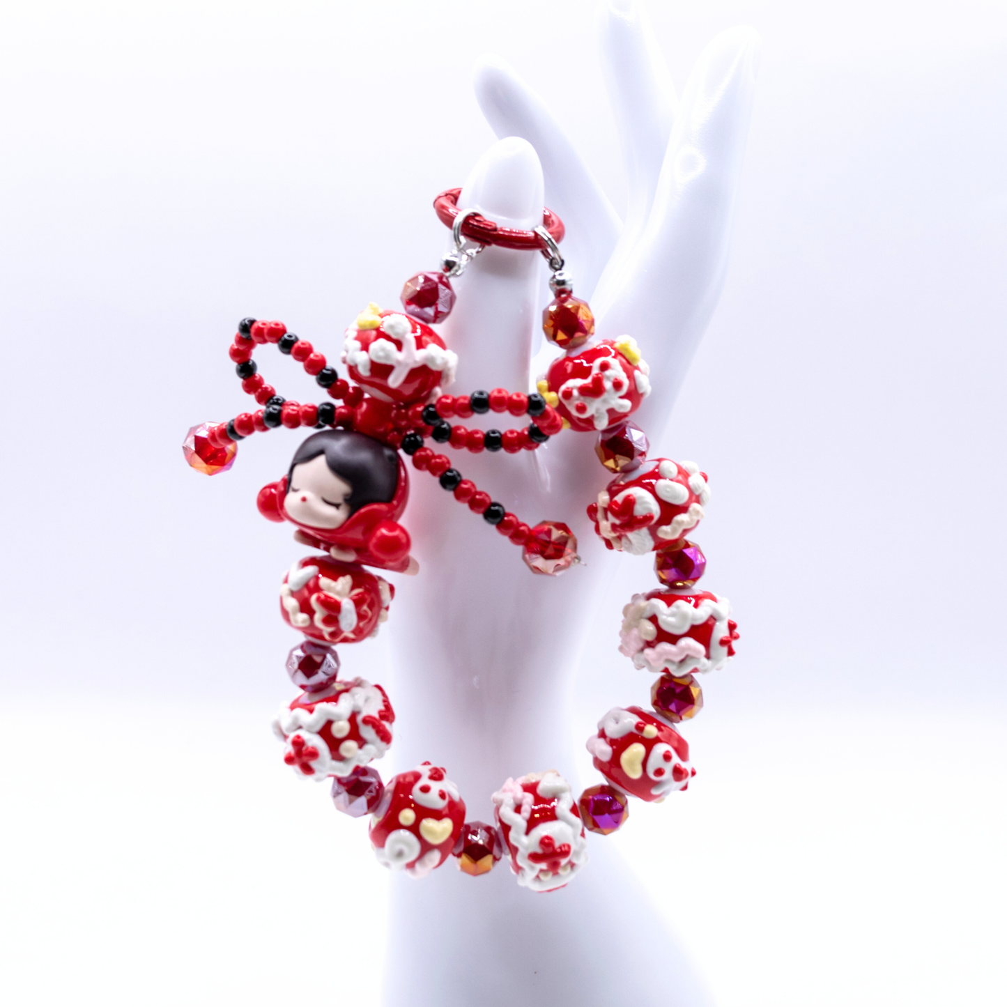Handmade SKULLPANDA Red POP BEAN Keychain Phone Charm