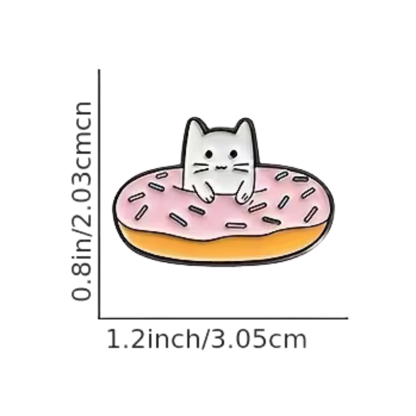 Cat on a donut with measurements on a white background