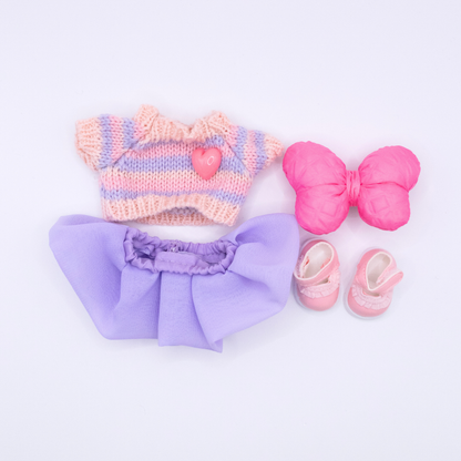 Cute 17cm Doll Clothes Knit Sweater Skirt Bow 4-Piece Set Various Colours