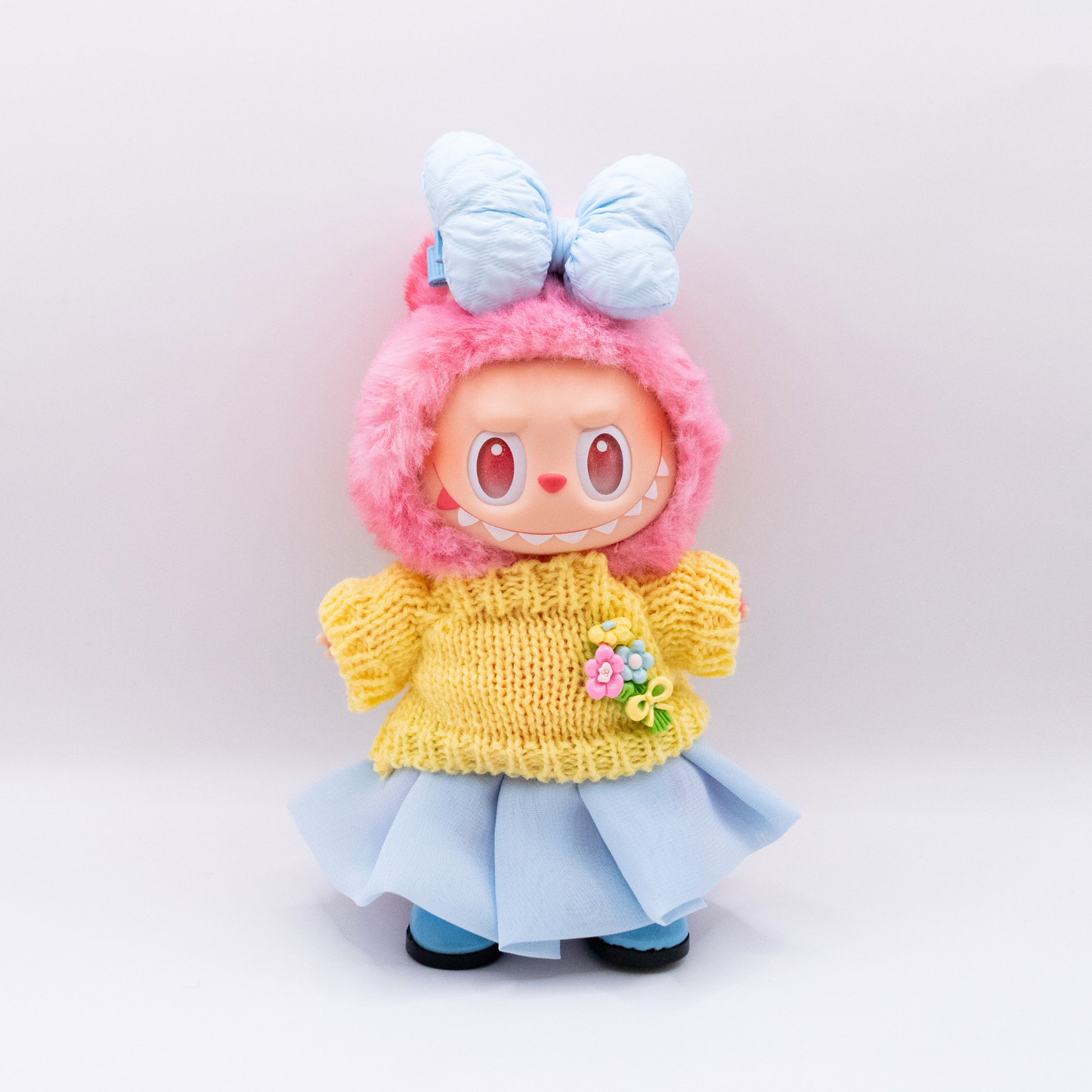 Cute 17cm Doll Clothes Knit Sweater Skirt Bow 4-Piece Set Various Colours