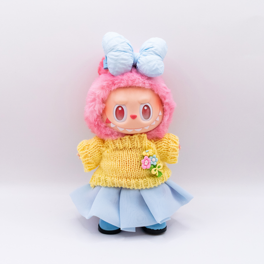 Cute 17cm Doll Clothes Knit Sweater Skirt Bow 4-Piece Set Various Colours