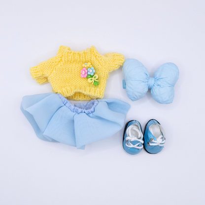 Cute 17cm Doll Clothes Knit Sweater Skirt Bow 4-Piece Set Various Colours