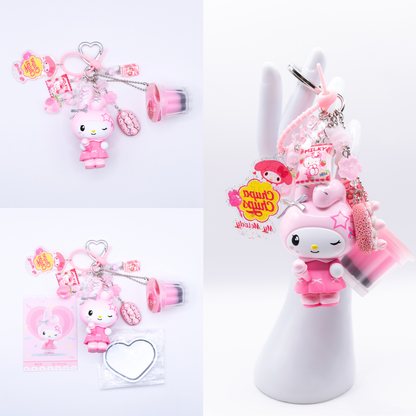 Porte-clés pendentif de sac HELLO KITTY AND FRIENDS Pink Party Series fait à la main