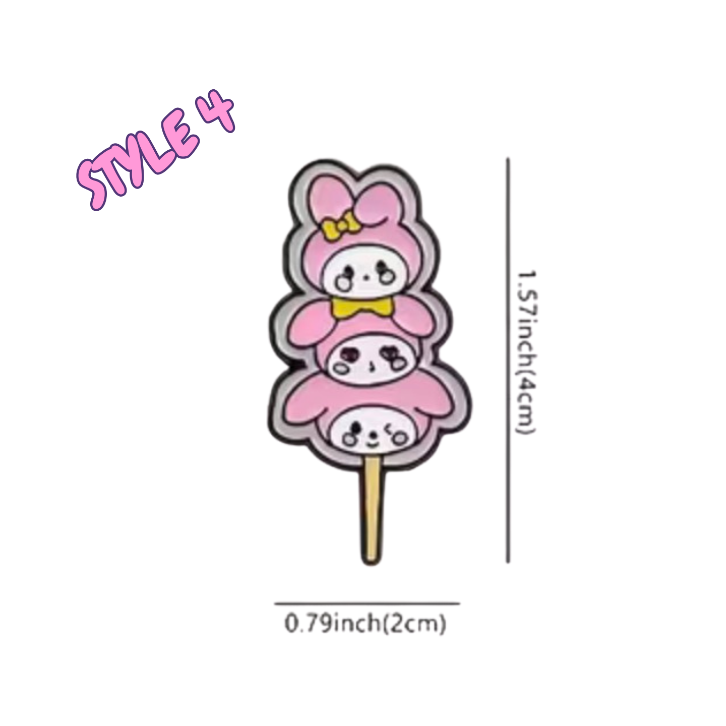 Cartoon character on a stick with measurements on a white background